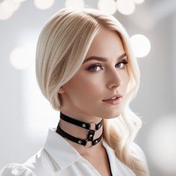 Foto do Produto Coleira Social Choker em PU com Argolas de Metal e Tiras Duplas com Fivela Preta