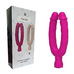 Foto do Produto Pênis Duplo Recarregável em Silicone com Vértebras 10 Vibrações e 3 Motores Flexible Pink