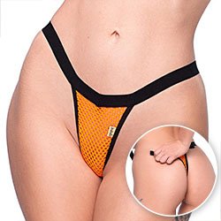 Calcinha String Fio Dental Sexy em Arrastão com Regulagem Laranja