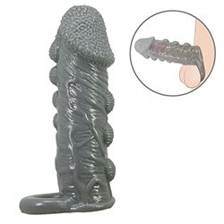 Capa Peniana com Extensor Interno de 3cm e Anel Escrotal feita em Silicone 14 x 4cm Cinza