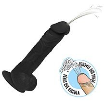 Foto do Produto P�nis que Ejacula Flex�vel Eros com Escroto e Ventosa 20 x 4,5cm Preto