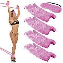 Foto do Produto Kit Bondage com 4 Amarras e Venda de Pel�cia Pink