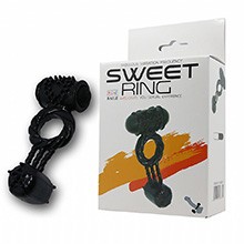 Anel Peniano com Vibrador Duplo em Silicone Sweet Ring Preto