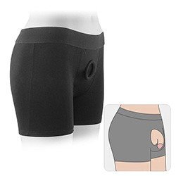 Cueca Boxer Harness Strap On para Dildos e Estimuladores em Algodão e Elastano Preto