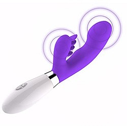 Vibrador Duplo em Silicone com Estimuldor de Clitóris e Ponto G com 10 Vibrações Roxo
