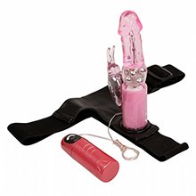 Cinta Peniana com Vibrador Rabbit Rotativo 7 Vibra��es Rosa