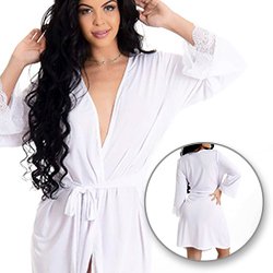 Robe Sensual Sexy em Microfibra e Renda Branco