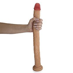 Pênis Gigante e Grosso com Escroto Pirocão - Dildo em PVC Flexível 46 x 4,3cm Bege