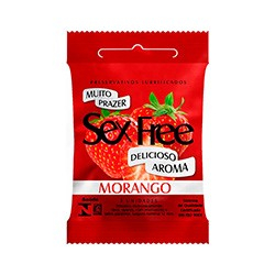 Foto do Produto Preservativo (Camisinha) Aroma de MORANGO 52mm Liso e Opaco com 3 Unidades