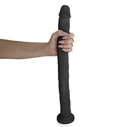 Pênis Gigante e Grosso com Escroto Pirocão - Dildo em PVC Flexível 46 x 4,3cm Preto