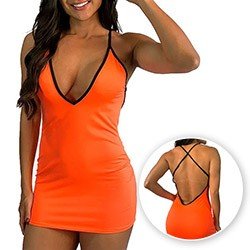 Foto do Produto Vestido Curto Sensual Sexy Poliéster com Leve Transparência sem Bojo Laranja Neon