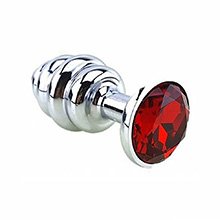 Plug Anal Joia em Aço Inox Tamanho M com Cristal Vermelho e Formato em Gomos de 7 x 3cm