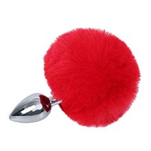 Foto do Produto Plug Anal Rabo em Aço Pompom de Coelho Tamanho P Vermelho