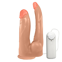 Foto do Produto P�nis Duplo com Veias, Vibrador e Ventosa 12 x 3,5 cm e 13,7 x 2,5cm Bege
