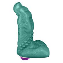 Foto do Produto Pênis Feito em PVC Flexível com Escroto e Vibrador Goodzilla 20 x 6,5cm Verde Cintilante
