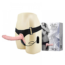 Foto do Produto Cinta Peniana com P�nis e Plug Vaginal com Vibrador Duplo Multivelocidade e Controle com Fio Bege