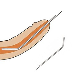 Penetrador de Uretra em Aço para Prática de Souding Curva 25,5 x 0,8cm Prata