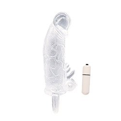 Foto do Produto Capa Peniana com Vibrador em Jelly e Anel Escrotal 15 x 4,1cm Transparente
