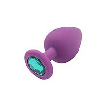 Plug Anal Joia em Silicone com Base Redonda e Pedra Verde 8 x 3,4cm Roxo