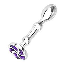 Plug Anal Joia em Aço com Base Redonda Removível Desenho Espiral Roxo