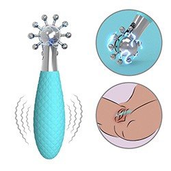 Vibrador Feminino Recarregável em Silicone com 10 Vibrações e 3 Modos de Choque Cyan