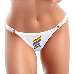 Calcinha String Fio Dental Sensual Sexy Frase AMOR LIVRE Branca