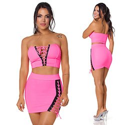 Foto do Produto Conjunto Sensual Sexy em Suplex Poli�ster sem Bojo Audaciosa Pink