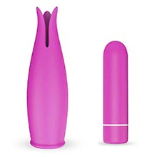 Foto do Produto Vibrador Bullet em Silicone Recarreg�vel com 9 Vibra��es e Capa Massageadora Bud Pink