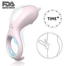 Foto do Produto Anel Peniano com Estimulador para Clit�ris em Silicone, 9 Vibra��es Recarreg�vel via USB Cora Rosa