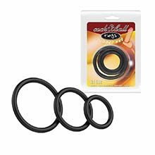 Kit com 3 An�is Penianos de Borracha Cock & Ball Preto