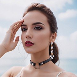Foto do Produto Coleira Social Choker em PU com Argola Prata e Ajuste em Bot�es Preta