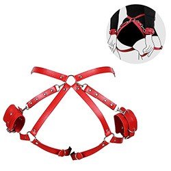 Arreio em PU (Imitação de Couro) Sado Harness de Coxa e Cintura Ajustável com Algemas Vermelho