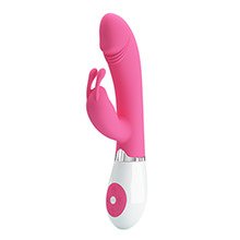Foto do Produto Vibrador Duplo com Estimulador Coelho, Ponta em Formato de Glande Gene Pink