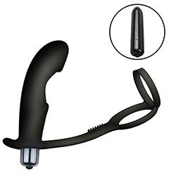 Foto do Produto Estimulador de Pr�stata com Vibrador em Silicone com Anel Peniano e Escrotal 10 Vibra��es Preto