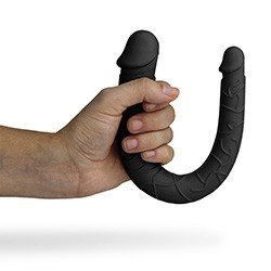 Pênis Duas Pontas em Jelly Havaiano Ferradura 30 x 3,5cm Preto