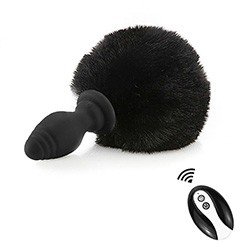 Plug Anal Rabo Recarregável em Silicone 10 Vibrações e Controle sem Fio Preto