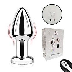 Plug Anal com Vibrador Recarregável em Aço Inoxidável com 10 Vibrações e Controle sem Fio Branco