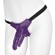Foto do Produto Cinta Peniana Ajust�vel com P�nis Real�stico Duplo com Veias 15 x 3,5 cm e 10 x 2,5cm Roxo
