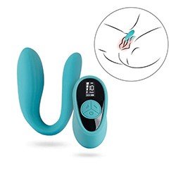 Vibrador para Casal Recarregável em Silicone com 10 Vibrações com Controle sem Fio Couple Cyan