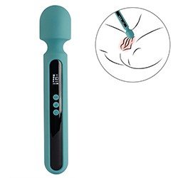 Foto do Produto Massageador Er�tico Recarreg�vel em Silicone 10 Vibra��es e 4 Velocidades Visor Digital Wand Cyan