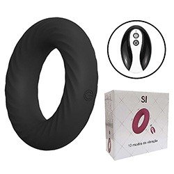 Anel Peniano com Vibrador Recarregável em Silicone com 10 Vibrações e Controle sem Fio Preto