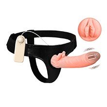 Foto do Produto Capa Peniana com Cinta em PVC com Vibrador 18 x 4cm Bege