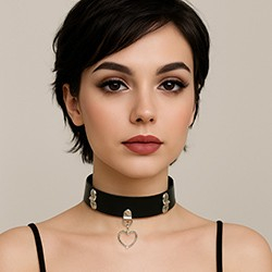 Foto do Produto Coleira Social Choker em PU Imita��o de Couro Pingente de Cora��o em Metal e Ajuste em Bot�es Preta