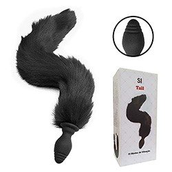 Plug Anal Rabo Recarregável em Silicone 10 Vibrações Raposa Preto