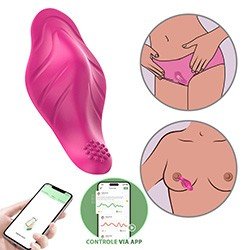 Foto do Produto Calcinha Vibrat�ria Recarreg�vel em Silicone com 9 Vibra��es e Controle por Aplicativo Pink
