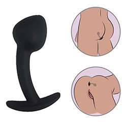 Foto do Produto Plug Anal Curvado em Silicone Aveludado com Base de Segurança 9,7 x 3,4cm Preto
