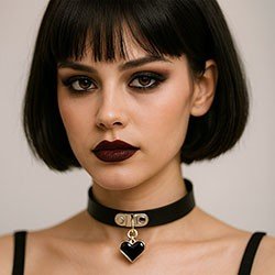 Foto do Produto Coleira Social Choker em PU Imita��o de Couro com Pingente de Cora��o e Ajuste em Bot�es Preta