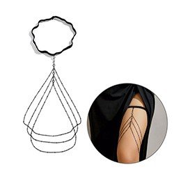 Joia de Corpo para Coxa com Elástico e Correntes com Detalhes em Strass Preta