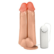 Foto do Produto P�nis Real�stico Flex�vel Duplo Amigos com Vibrador e Ventosa 18 x 6cm Bege