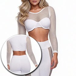 Foto do Produto Conjunto Sensual Sexy em Suplex Poliamida e Tela com Bojo Branco